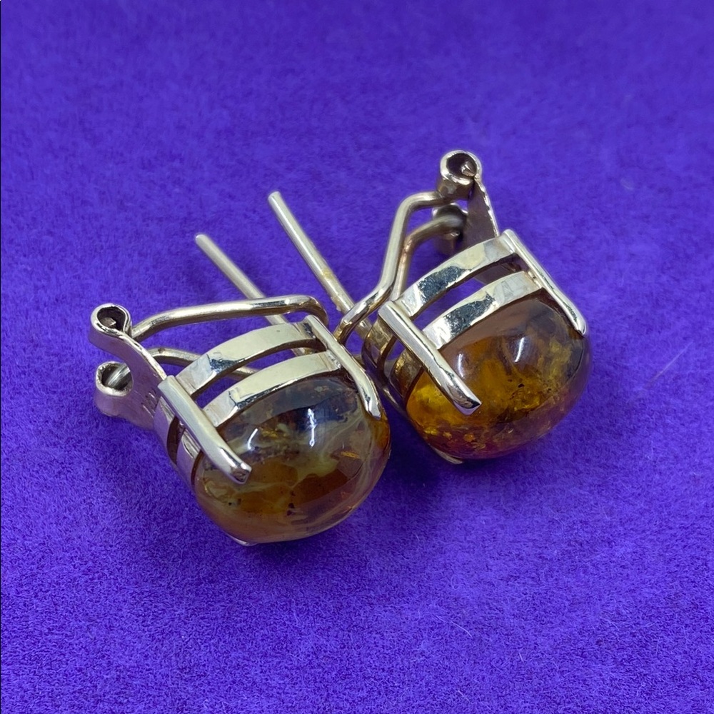 ๐ Vintage 14k Yellow Gold Amber Earrings - Picture 2 of 8